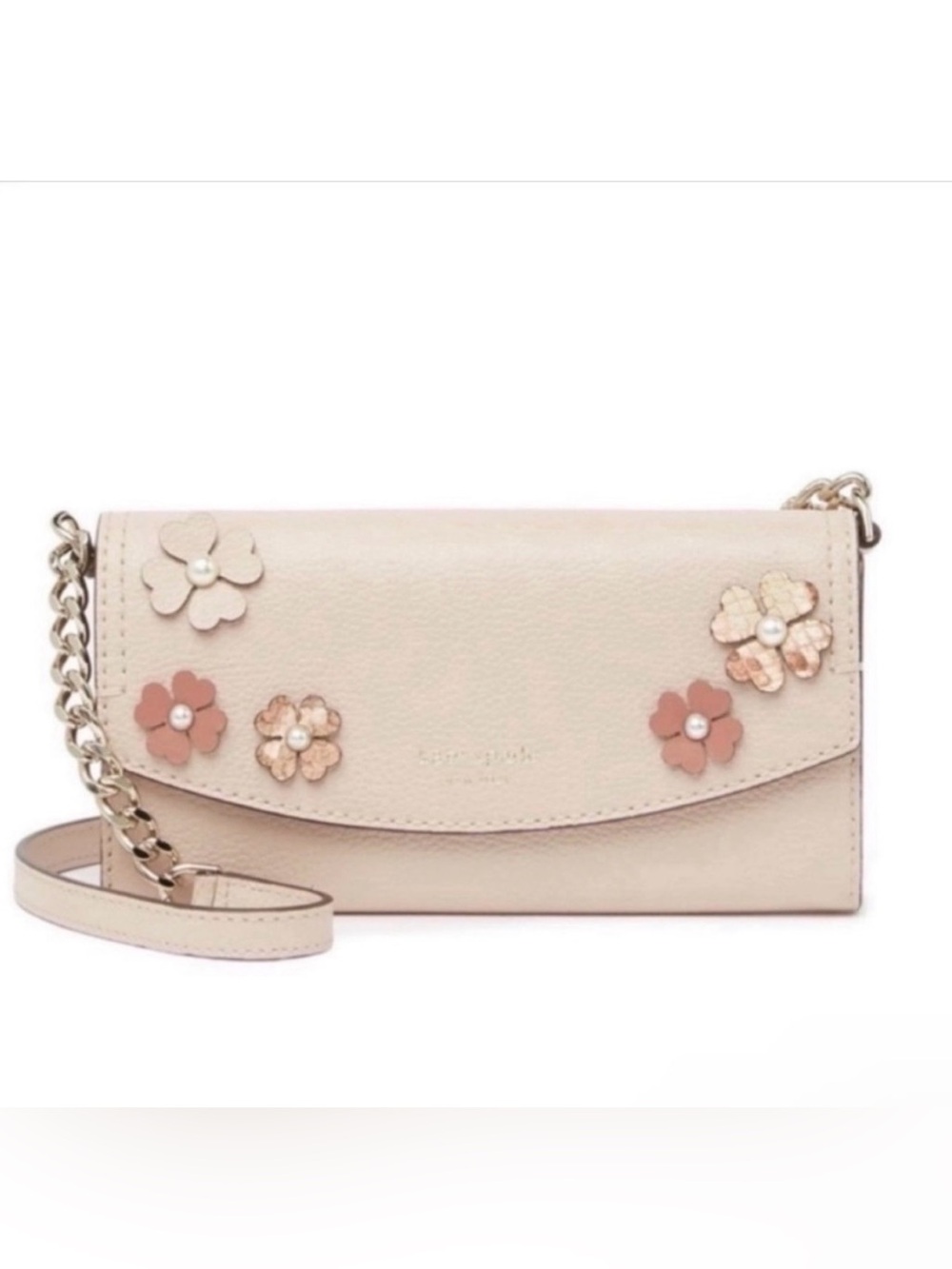 Kate Spade Emmie Riverside Street Floral Leather Crossbody Wallet Beige Purse OS